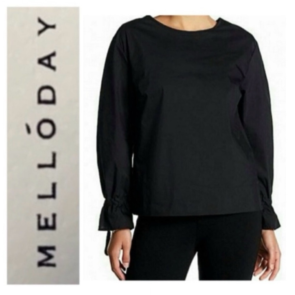 MELLO DAY Black Blouse with Buckle Sleeves NWT S